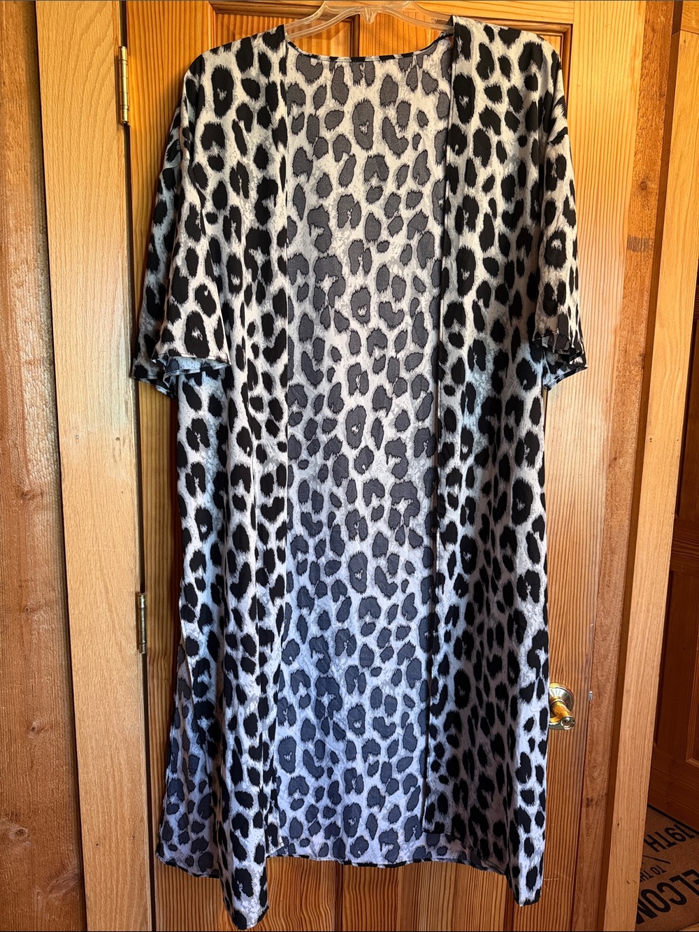 SHEIN Black & White Leopard Print Swim Sarong Cover-Up Kimono